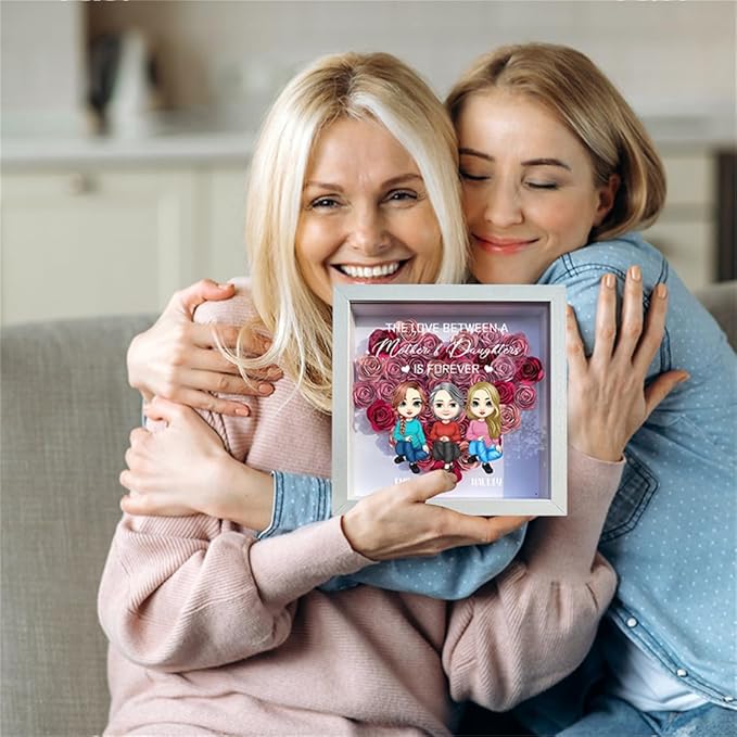 Personalized Mom Flower Shadow Box Custom Heart Shaped Rose Flower Shadow Box Frame My Favorite Children Gave Me This Mother's Day Portrait Shadowbox Memory Gifts for Mom from Daughter Birthday