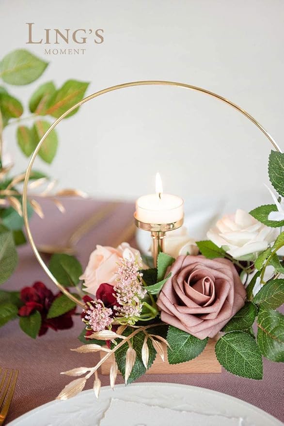 Ling's moment Artificial Flowers 50Pcs Dusty Rose Roses Decor w/Stems,3" Real Touch DIY Foam Floral for Wedding Bouquet/Centerpieces, Outdoors Party Backdrop, Room/Table, and Garden/Pot Decorations