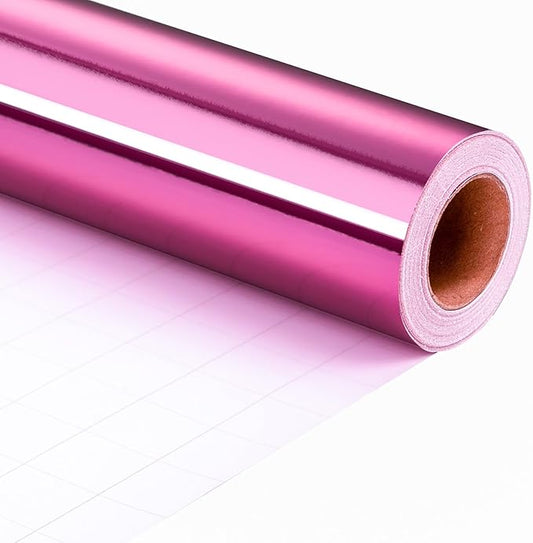 Merture Dark Pink Wrapping Paper Roll - 17 In X 33 Ft(46.5 sq.ft.) Metallic Dark Pink Solid Color Gift Wrap with Grid Cutting Lines for Valentines Day, Mothers Day, Wedding, Baby Shower, Birthday, Christmas