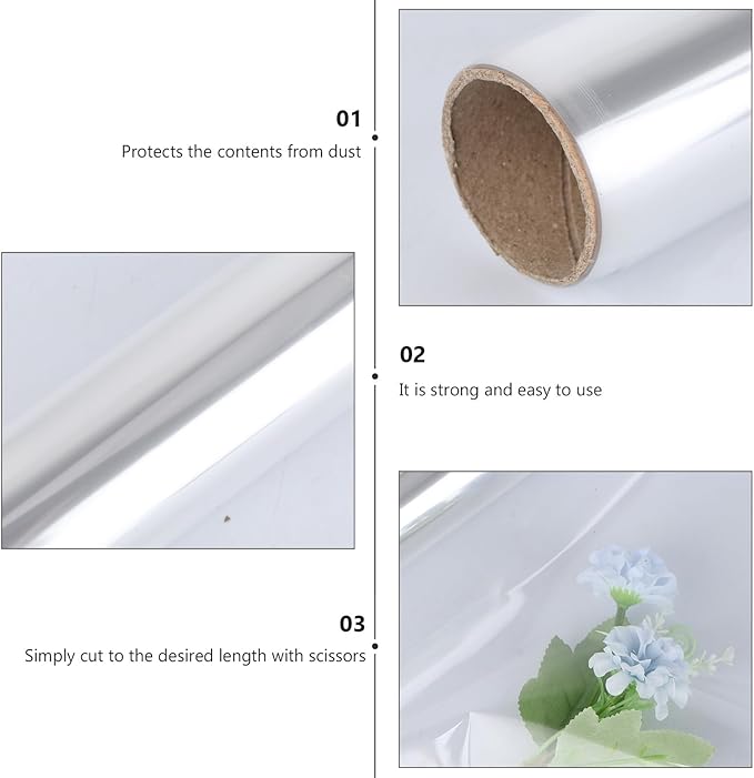 VALICLUD Clear Cellophane Wrap Roll Thick Transparent Flower Wrapping for Bouquets Baskets Packaging Arts and Crafts Supplies