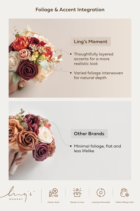 Ling's moment Artificial Flowers Gothic Bridesmaid Bouquet, Burgundy and Black Wedding Flowers Bouquets for Bridesmaids, 7 Inch Bridal Bouquets for Bridesmaids, Wedding, Ceremony, Anniversary, etc