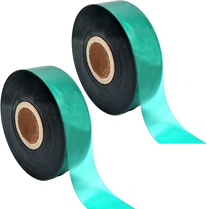 2 Rolls Stretch Tie Tape Garden Tie Tape Thick Plant Ribbon Garden Green Vinyl Stake for Indoor Outdoor Patio Plant Use, 1 Inch Wide by 150 Feet Long