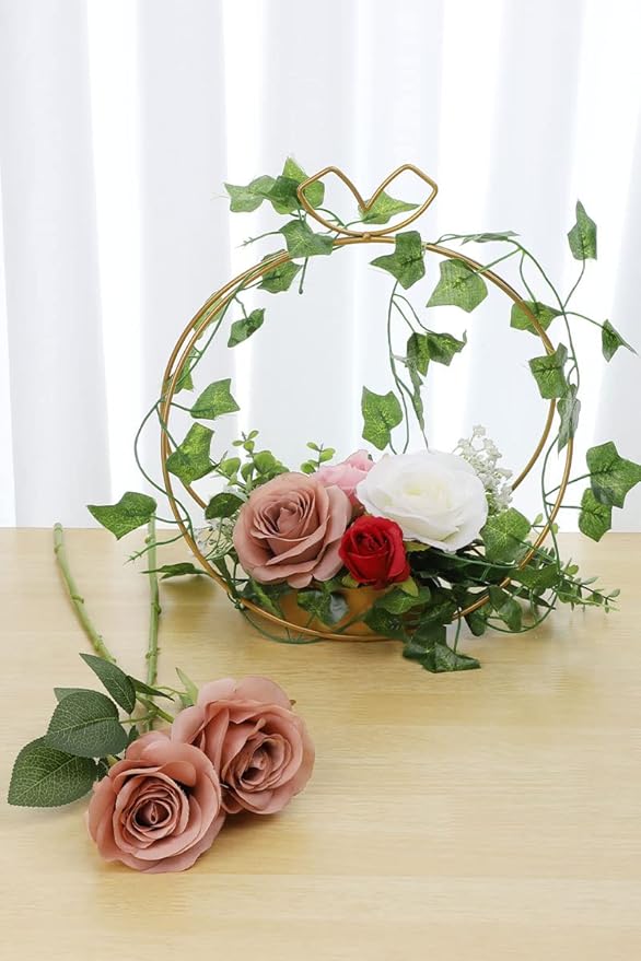 Artificial Rose Flower Artificial Flowers Flower with Long Stem Silk Roses Bouquet for Wedding Bridal Shower Party Home Decoration (Dusty Rose, 12 Pcs)