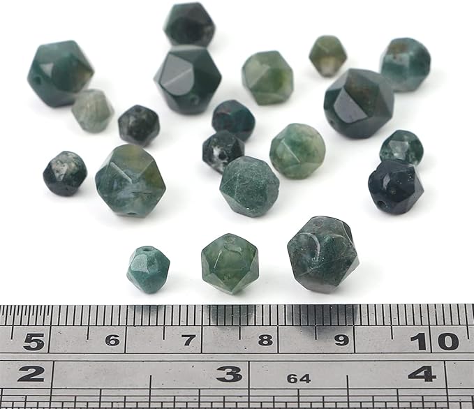 Faceted Natural Moss Agate Stone Round Beads 10mm 36cm/Strand for Jewelry Making