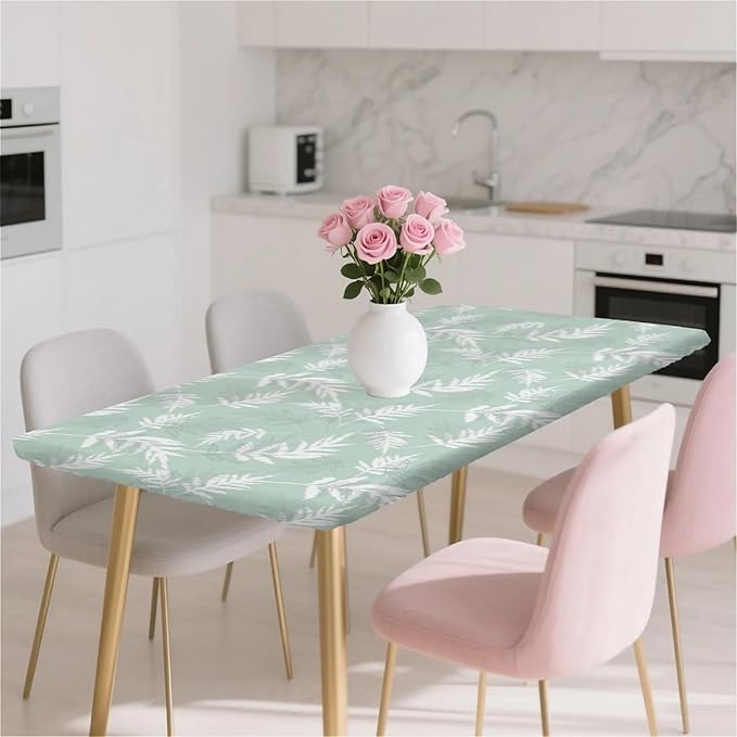 Rectangle Table Cloth Cover Waterproof Elastic Fitted Polyester Fitted Tablecloths for 4 Foot Tables for Indoor,Picnic, Camping, Outdoor （48" x 30"，Palm Leaf）