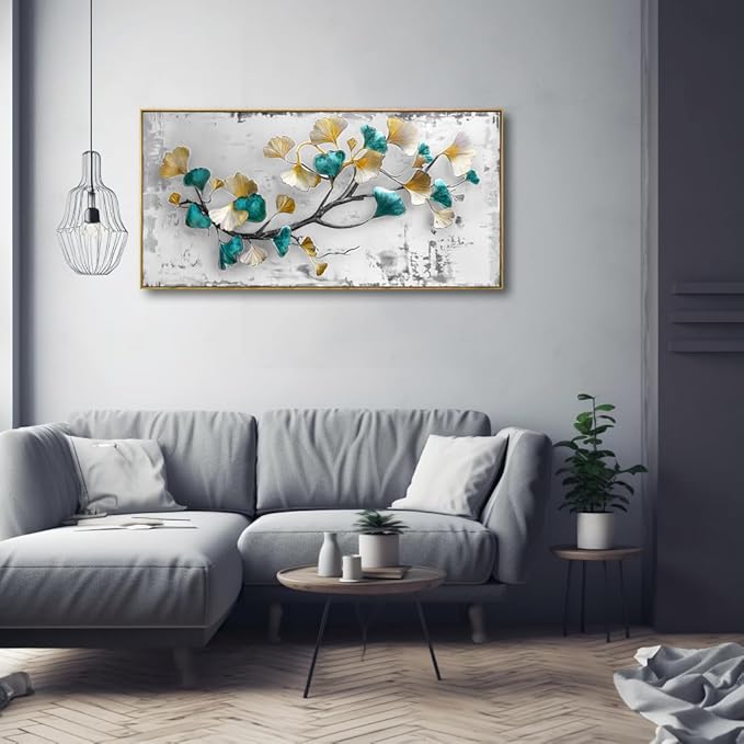 Wall Art Ginkgo Leaf Modern Botanical Artwork Canvas Painting for Living Room Bedroom Dining Room Home Office Decor 30"x60" with Framed