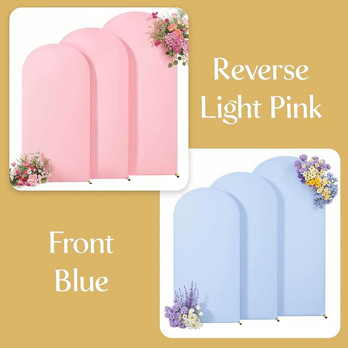 Pink and Blue Arch Backdrop Cover 7.2FT 6.6FT 6FT Arch Covers Stretchy Backdrop Set of 3, Gender Reveal Arch Cover Spandex Fitted Fabric Arch Covers for Boy or Girl Party Birthday Baby Shower Decor