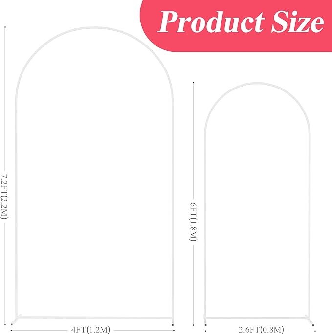 Asee'm White Metal Wedding Arch Stand (7.2FT,6FT) Set of 2 Arched Backdrop Frame for Ceremony Parties Birthday Baby Shower Garden Decoration