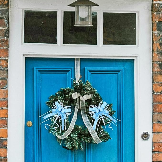 WEWILUCK Gift Wrap Bows Big, Blue Bow for Gift Baskets, Flower Bouquet, Paper, Pull Bows for Gift Wrapping, Gift Bag, Box, Baby Showers(8 inches, 10PCS)