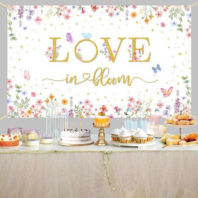 Love in Bloom Bridal Shower Decorations Backdrop Wildflower Wedding Shower Background Lower Floral Engagement Wedding Bachelorette Party Decor Supplies Photo Booth Props 70.8 x 43.3 inch