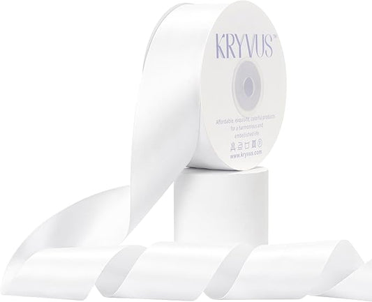 White Satin Ribbon, Double Faced 2 Inch X 50 Yards White Ribbon, Premium Satin Ribbon for Gift Wrapping, Crafts, Hair Bow Making, Sewing, Flower Bouquet, Wedding Party Decor