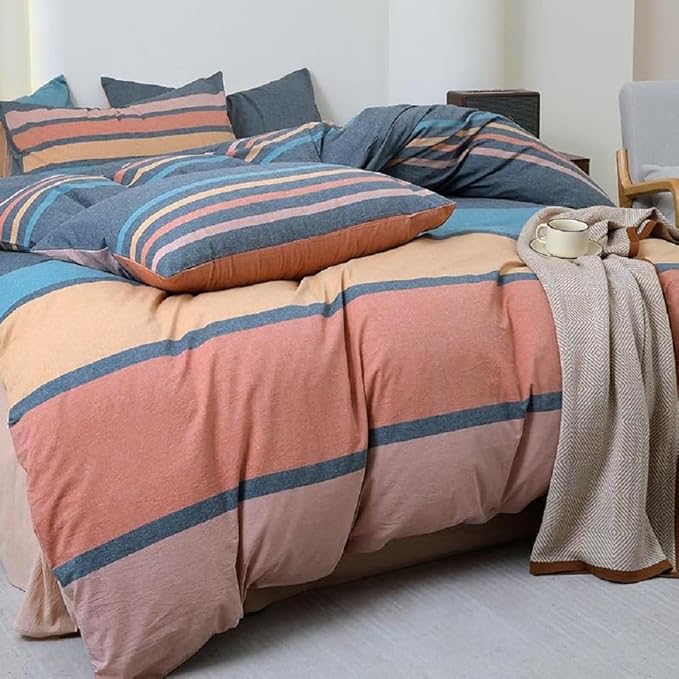 LifeTB Striped Comforter Set Queen Size Multi-Colored Stripes Pattern Comforter Fluffy Bed Set 3 Pieces Lightweight Bedding Comforter Modern Soft Patchwork Stripe Comforter Set with 2 Pillowcases