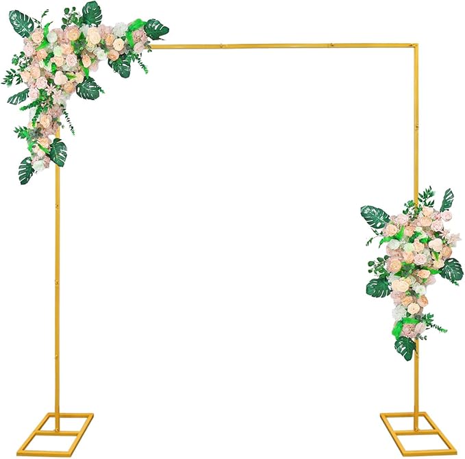 8.2FT Gold Metal Wedding Arches for Ceremony Square Balloon Arch Stand Rectangular Backdrop Stand for Anniversary Birthday Party Bridal Shower Home Indoor Outdoor Decoration