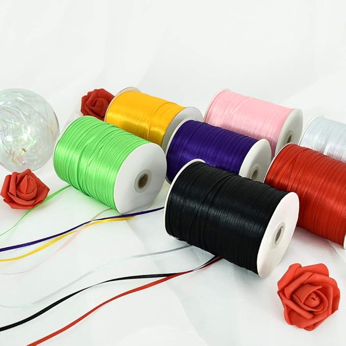 1/8 Inch x 870 Yards Red Thin Solid Satin Ribbon Giant Spool Double Face Woven Polyester Fabric Ribbons for Crafts Hanging Tags Invitation Card Balloons Bouquet Hair Gift Wrapping Party Decoration