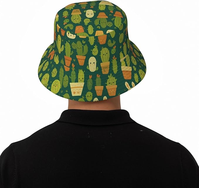 Cute Potted Cactus Bucket Hat Novelty Sun Hats Trendy Fisherman Cap for Men and Women