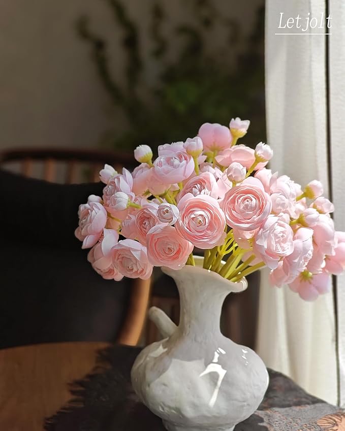 Letjolt Ranunculus Artificial Flower Pink Silk Flowers Faux DIY Bouquet for Wedding Engagement Centerpieces Arrangements Bridal Shower Decorations Home Decor 18pcs