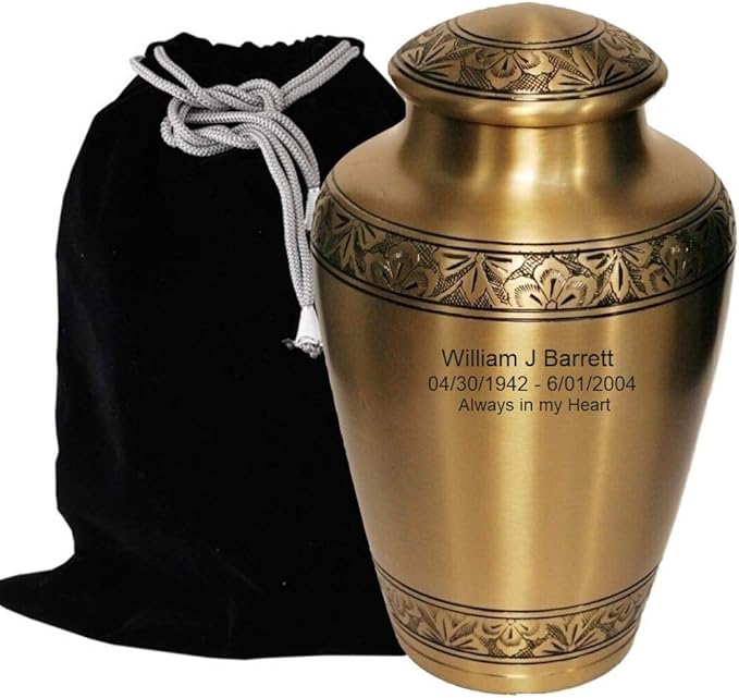 MEMORIALS 4U Custom Engraved Cremation Urn - Handcrafted Urn for Human Ashes - Affordable Urn for Ashes with Velvet Bag (Gold)