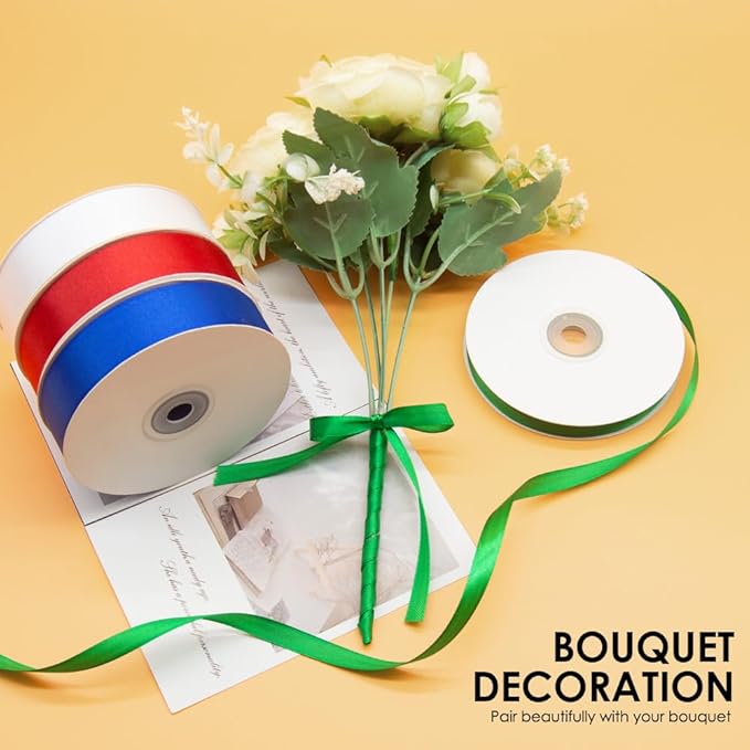 5/8" x 50 Yards Satin Ribbon - Green Silk Ribbon with Spool - Ideal for Gift Wrapping, Floral Bouquets, Crafts, Wedding Party Decorations, Christmas and Sewing Projects