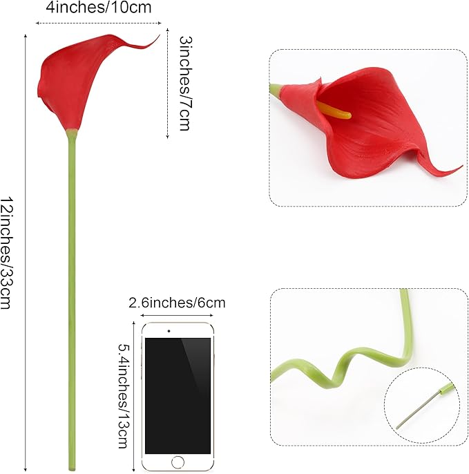 SITUMEIZI 24 PCS Red Fake Flowers Artificial Calla Lily Silk Flowers Real Touch for Mother's Day Easter Home Kitchen Decor Wedding Bouquet Office Spring Decoration