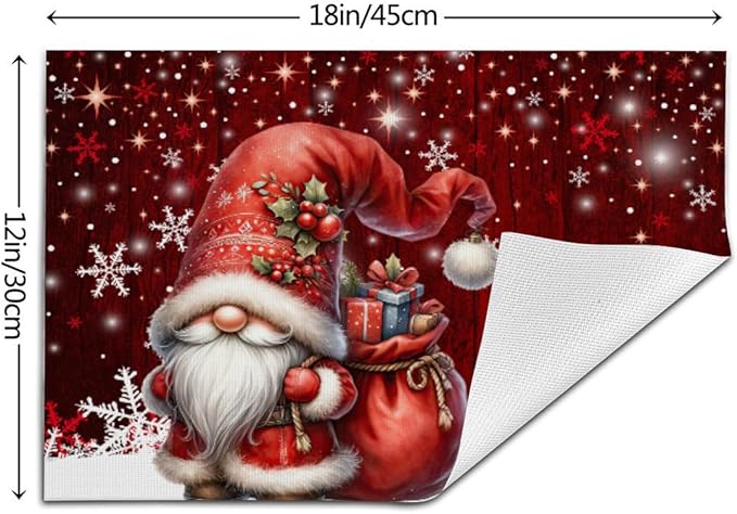 PVC Placemats Set of 4 Wipeable Table Mats Washable Heat Resistant Non Slip Vinyl Dining Table Mat for Kitchen Indoor Outdoor Patio Farmhouse Place Mats Red Santa Claus Gnome Decorative