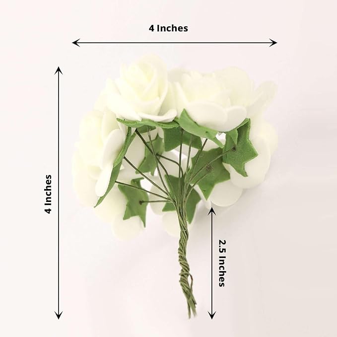 Efavormart 48 Roses | 4" Tall Ivory Real Touch Artificial DIY Foam Rose Flowers with Stem, Craft Rose Buds