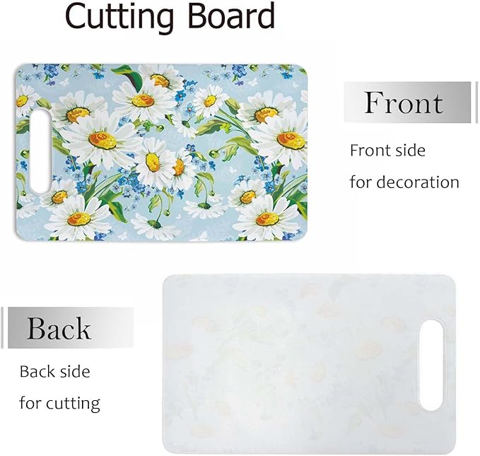 Bright Floral Cutting Board White Blue Flower Chrysanthemum Grip Handle Chopping Boards Cutting Board for Kitchen Plastic 16" x 10" x 0.24"