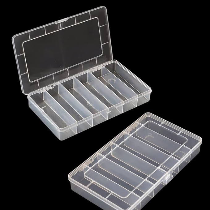 2 Pack 6 Grids Tackle Box Organizer Mascara Brushes Container Fishing Tackle Tray Box Plastic Storage Organizer Container for Crafts, Beads Earrings, Screws, Nail, Pins