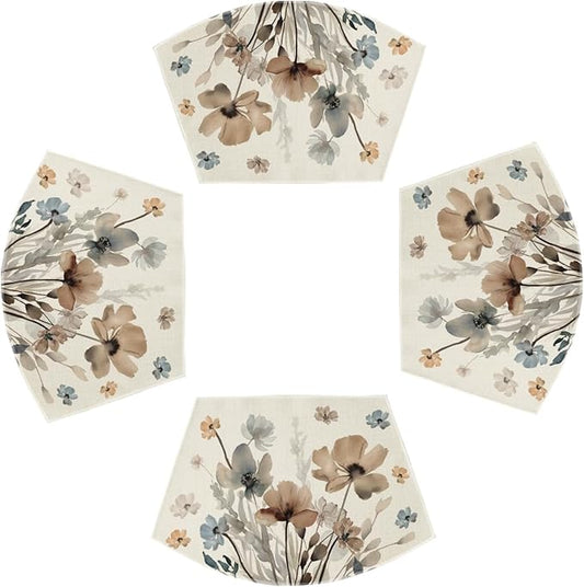 Artoid Mode Brown Poppy Floral Round Table Wedge Placemats Set of 4, Seasonal Kitchen Dining Table Decoration for Indoor Party Home