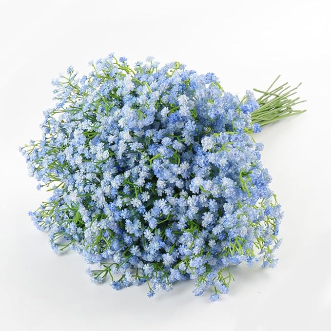 DEEMEI 15 PCS Babys Breath Artificial Flowers Fake Babys Breath Flowers Artificial Bulk Blue Gypsophila Bouquets Real Touch Faux Flowers for Wedding Floral Arrangement Party Home Decoration