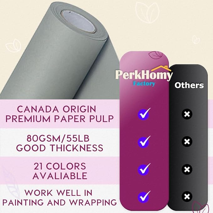 PerkHomy Light Grey Kraft Paper Roll 17.5" x 960" (80') for Gift Wrapping Bouquet Flower Art Painting Craft Writing Packaging Shipping 80GSM 55LB (Light Grey, 17.5" x 80')
