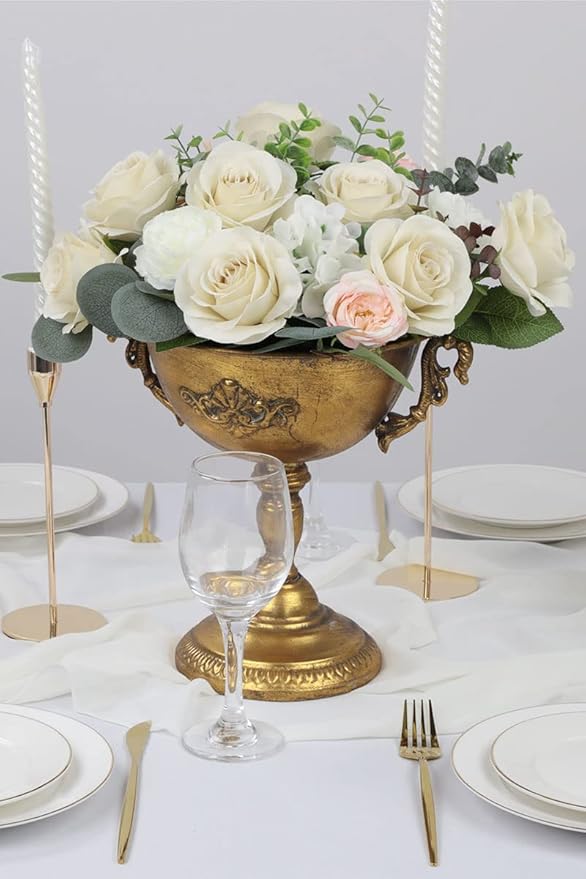 12pcs Roses Artificial Flowers Beige Silk Roses with Long Stems Fake Flowers for Wedding Bouquet Centerpices Decorations Party Bridal Baby Shower Home Decor