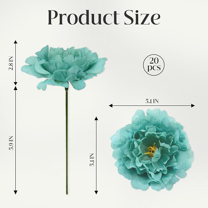 20pcs 5" Artificial Flower Peonies, Silk Peonies with 6" Stems, Flowers Suitable for Wedding Bouquets, Home Party Decoration (Emerald Green)