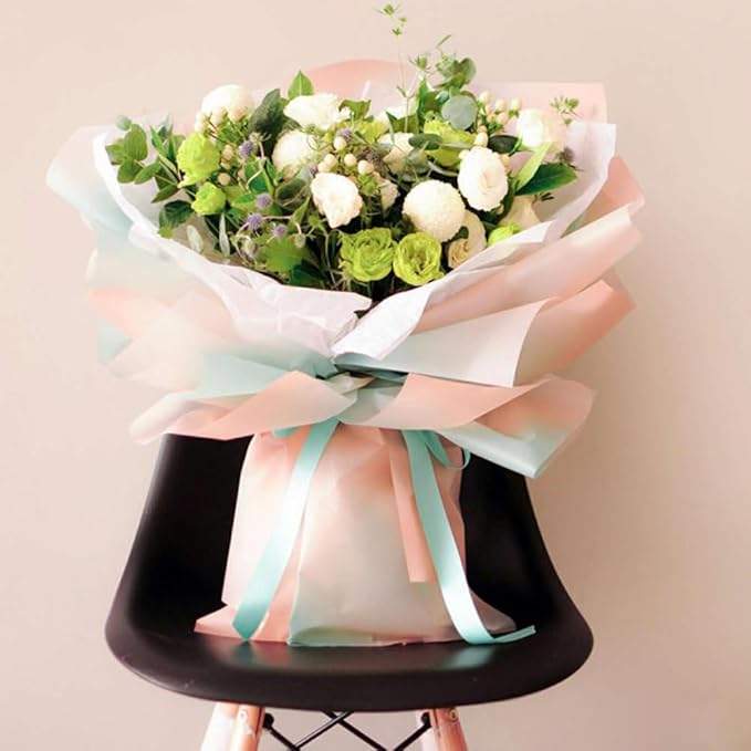 WRAPAHOLIC 20 Sheets Flower Wrapping Paper - 22.4 x 22.4 inch Cyan Gradient Color Water-Resistant Floral Bouquet Wrapping Paper, Florist Supplies Packaging for Wedding Birthday Gift DIY