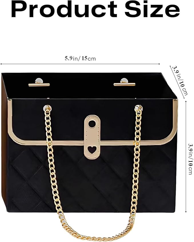 Jemattely Flower Paper Gift Box,Waterproof Bouquet Storage Bucket Florist Handbag with Metal Chain Flower Boxes for Wedding Mother's Day Birthday Bridal Etc Shower Gift Wrap Craft-Black 4 Pcs