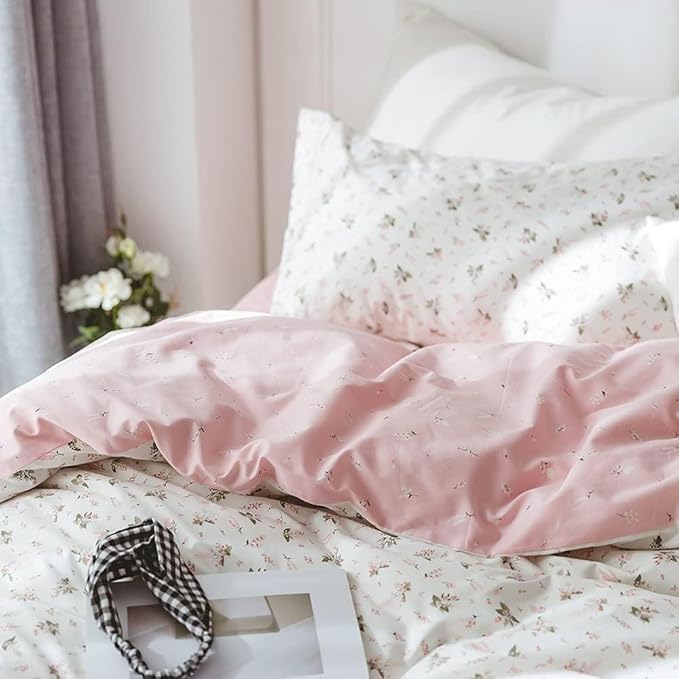 Floral Comforter Set Full Soft Bedding Comforter Set 3 Pieces Garden Style Pink Flower Print Botanical Flowers Comforter Set for All Seasons 1 Comforter and 2 Pillowcases (Floral, Full)