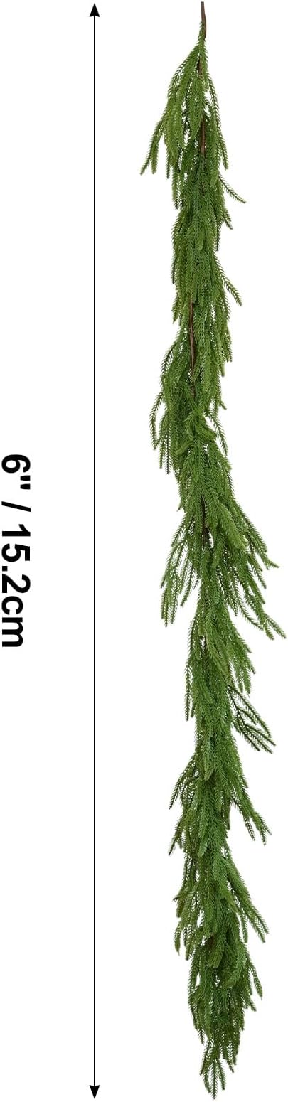 2 PCS 6FT Artificial Christmas Garland with Real Touch Norfolk Pine Garland - Lush Holiday Greenery for Mantle, Stairs, Table, Indoor Outdoor Decor