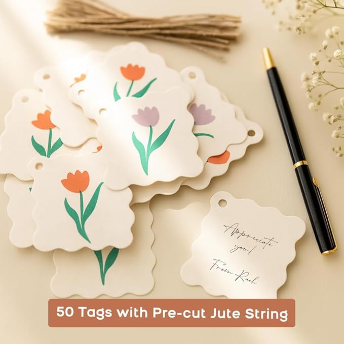 50 Floral Thank You Gift Tags with String Attached, Small Thank You for Celebrating with Us Gift Bag Tags for Presents and Personalized Party Favors - Baby Shower, Wedding, Bridal Shower, Birthday