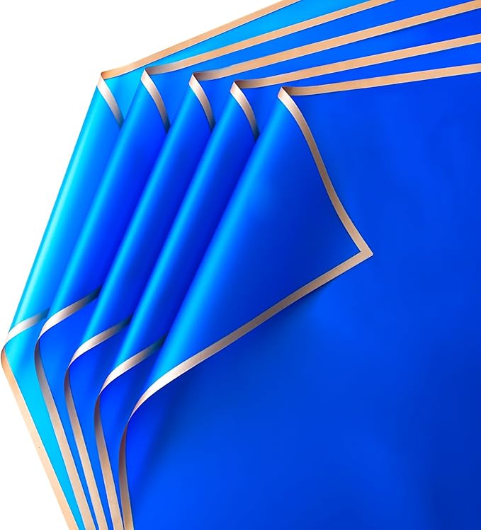 30 Sheets Sapphire Blue Gold Edge Flower Bouquet Wrapping Paper，Florist Supplies Waterproof Floral Bouquet Wrapping Paper Bouquet Accessorie，Flower Shop Packaging Pape for DIY Gift Wedding Birthday