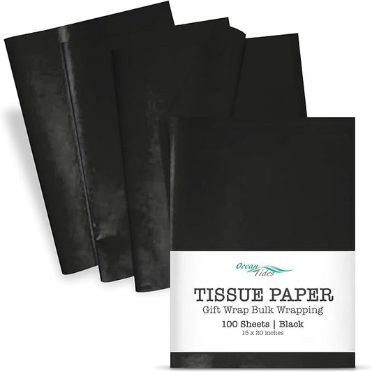Ocean Tides 100 Sheets (14 x 20 Inches) Christmas Wrapping Paper – Gift Wrapping Tissue Paper Bulk for Crafts, Birthdays, & Holidays – Colored Tissue Papers for Gift Bags & Decorations, Black