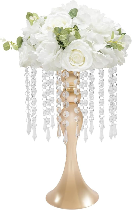 Flower Stand Vase, 10 Pcs Glam Crystal Wedding Reception Decorations with Sparkling Beads Table Center Display Flower Arrangement Flower Stand Metal Vase for Event Party Decor (Gold, H:13.78in)