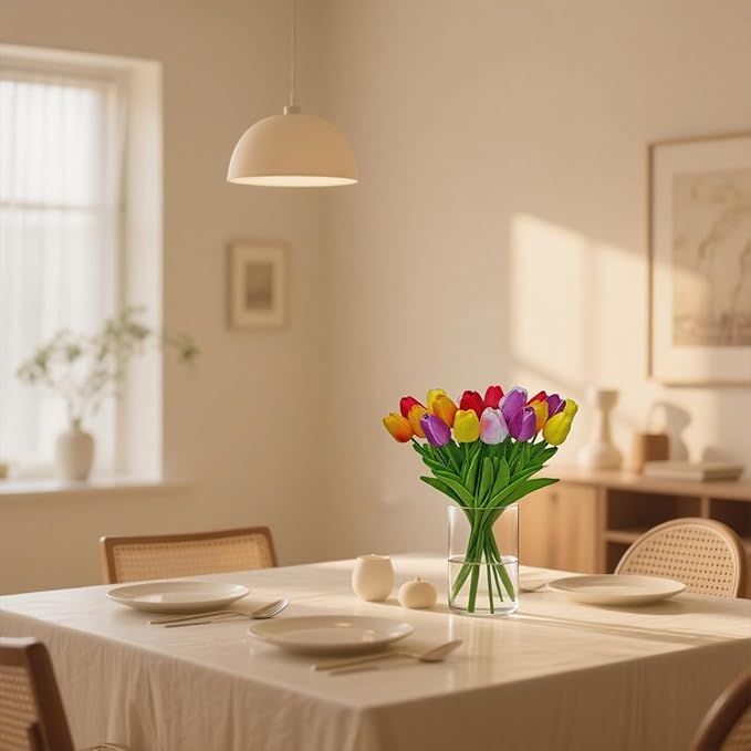 20pcs Faux Tulips Artificial Flowers Faux Flowers PU Fake Tulips 13.5 Inch Mother's Day Easter Valentine’S Day Gifts in Home Kitchen Spring Decorations For Home (Multicolor-3)