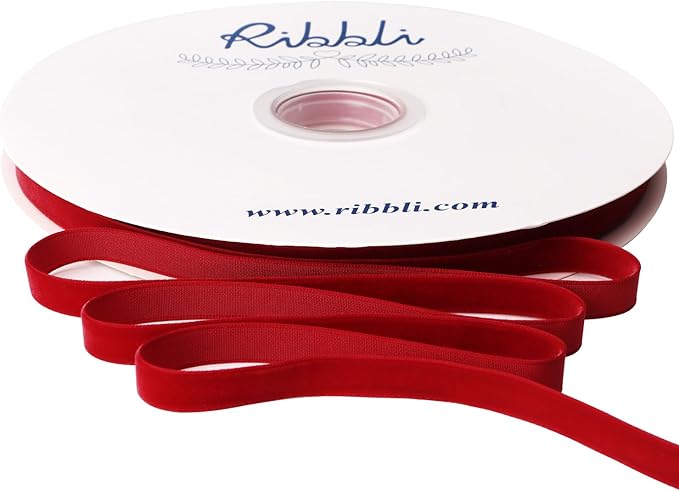 Ribbli Dark Red Velvet Ribbon 3/8 Inches Continuous 25 Yard Spool Dark Red Christmas Ribbon for Gift Wrapping Crafts Home Decor