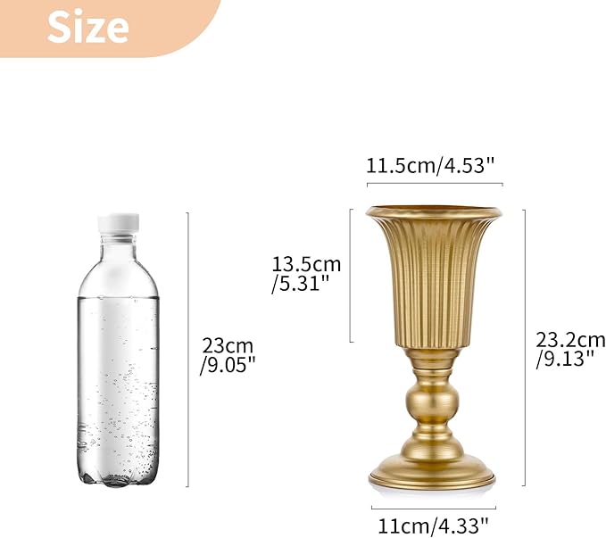 Nuptio Pcs of 10 Flowered Metal Trumpet Vase Elegant Wedding Centerpieces Vase for Party Decoration, 23.2cm/9.13" Tall Artificial Flower Arrangements for Anniversary Ceremony