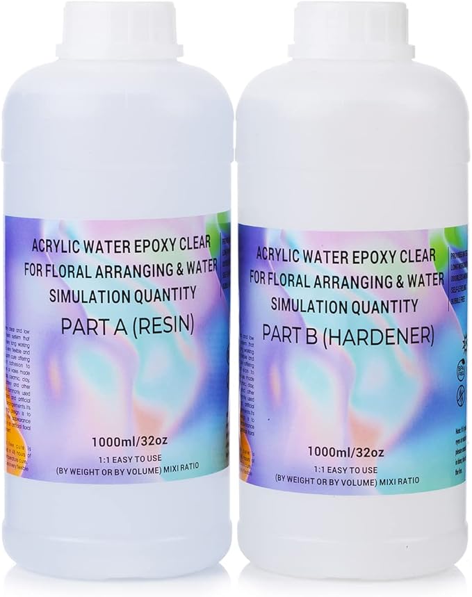 Enova Floral Craft Water and Simulated Fake Water Flower Cast Crystal Epoxy Resin A/B Creates Clear Acrylic Water Simulation for Flower Arrangements (64OZ)