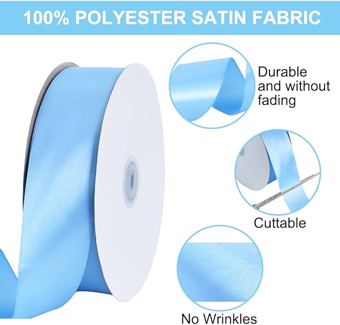 TONIFUL 1-1/2 Inch (40mm) x 100 Yards Sky Blue Wide Satin Ribbon Solid Fabric Ribbon for Gift Wrapping Chair Sash Valentine's Day Wedding Birthday Party Decoration Hair Floral Craft Sewing