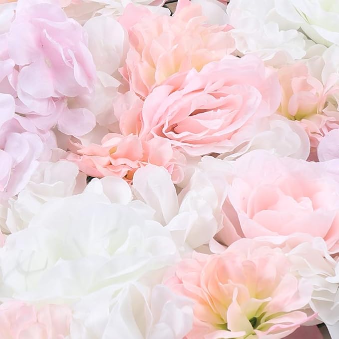 Eapmic 16"x 24" Artificial Flower Wall Panels,Flower Wall Mat Silk Flower Panels for Outdoor Garden Backyard Fence Fence Privacy Screen and Indoor Wall Decor (5Pcs Light Pink+White)