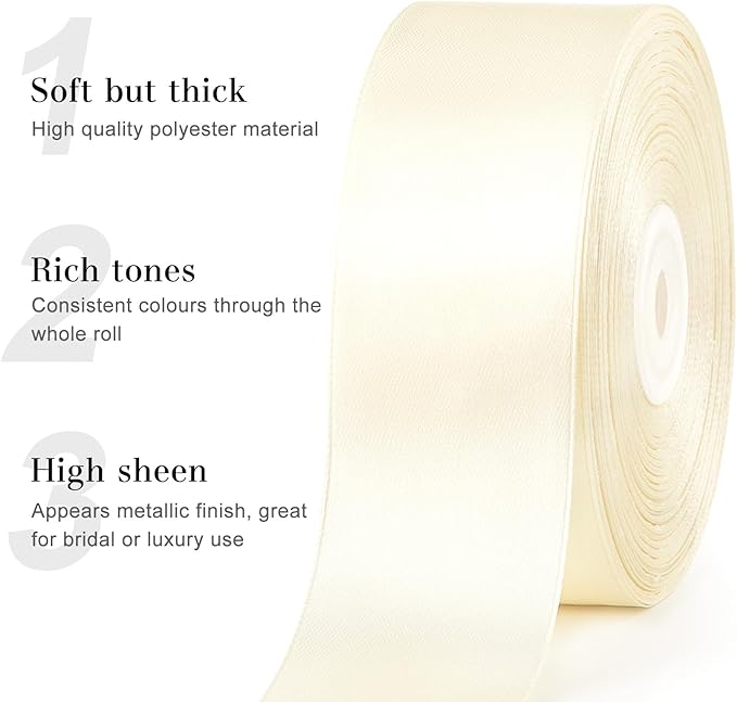 1-1/2 Inches 50 Yards Ivory Satin Ribbon, Solid Fabric Ribbon Roll for Flower Bouquets, Gift Wrapping, Wedding, Handmade Crafts