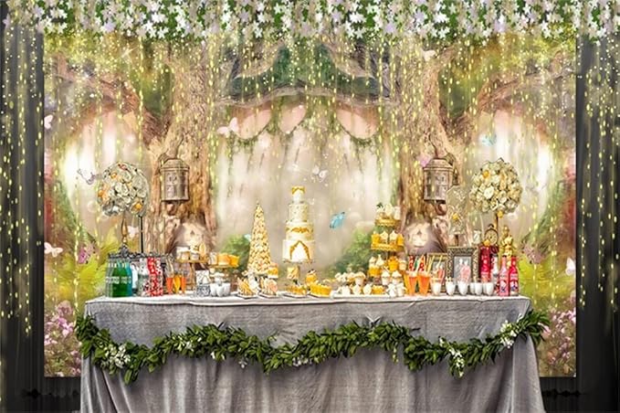 Leowefowa 10x8ft Vinyl 1st Birthday Backdrop Fairytale Forest Backdrop Enchanted Flower Baby Shower Photo Background for Party Newborn Baby Kids Photo Shoots Studio Props Photography Backdrops