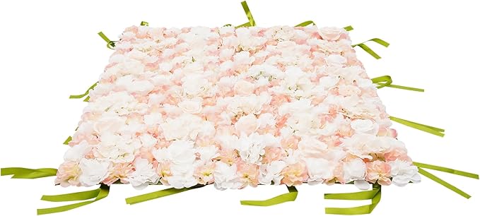 CNCEST Artificial Flower Wall Panels, Flower Wall Mat Silk Rose Flower Panels, Artificial Flower Wall Background (Green+White+Champagne)