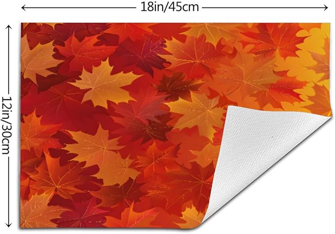 PVC Placemats Set of 6 Wipeable Table Mats Washable Heat Resistant Non Slip Vinyl Dining Table Mat for Kitchen Indoor Outdoor Patio Farmhouse Place Mats Orange Thanksgiving Maple Decorative